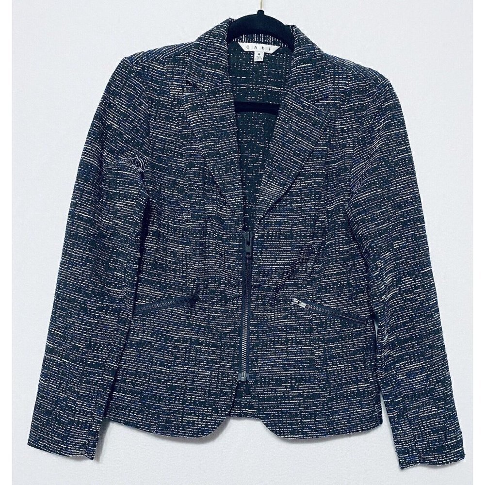 CAbi Womens Size 4 Blue Mingle Textured Zip Up Jacket Blazer Career 723